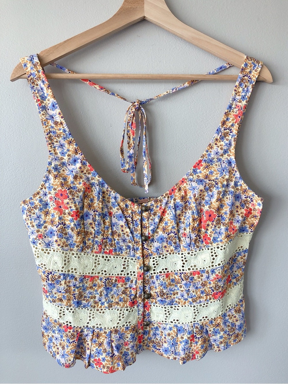 Free People Kiana lace printed tank top medium floral shirt - Picture 6 of 15